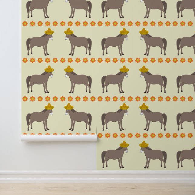 Mexican Donkey Day of the Dead Patterned Wallpaper (Application)
