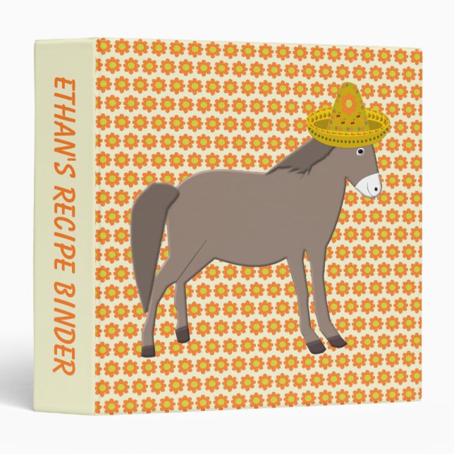 Mexican Donkey Day of the Dead Recipe 3 Ring Binder (Front/Spine)