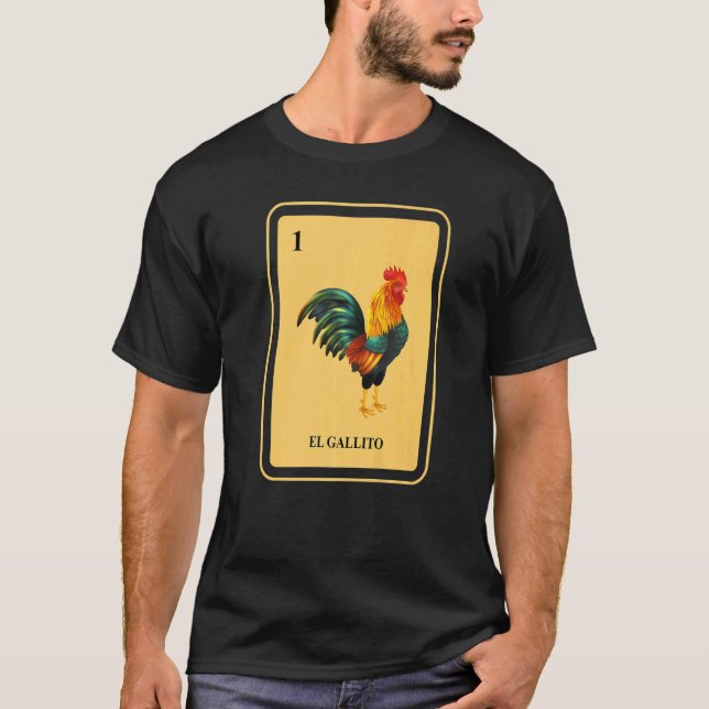 Mexican El Gallito Traditional Rooster Bingo Card T-Shirt (Front)