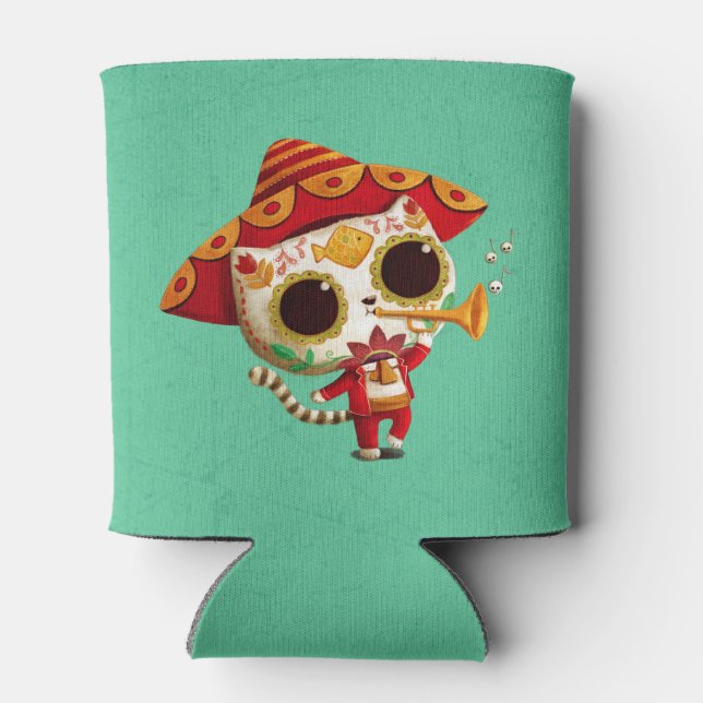 Mexican El mariachi Cute Cat Can Cooler (Back)
