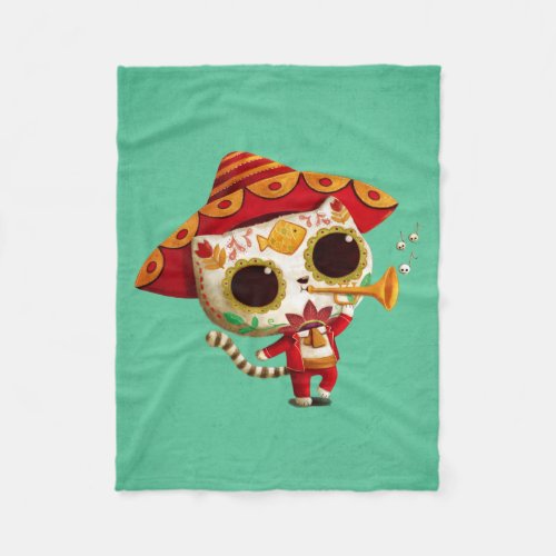 Mexican El mariachi Cute Cat Fleece Blanket