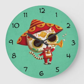 Mexican El Mariachi Cute Cat Large Clock by colonelle at Zazzle