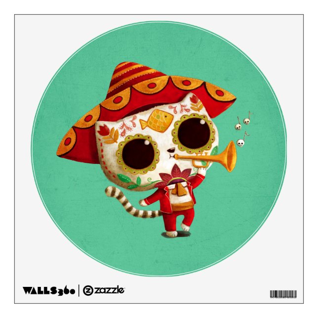 Mexican El mariachi Cute Cat Wall Decal (Front)