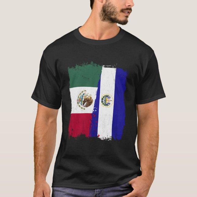 Mexican El Salvador Flag Half Mexican El Salvadori T-Shirt (Front)