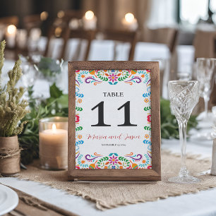 Mexican Elegant Colorful Floral Fiesta Wedding Table Number