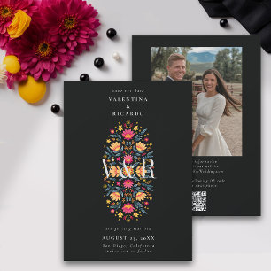 Mexican Elegant Modern Floral QR Photo Wedding Save The Date