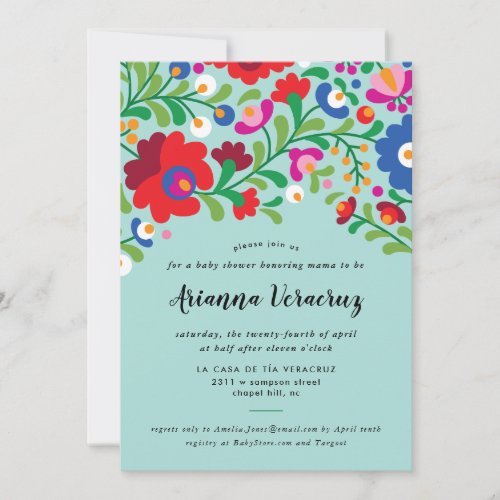 Mexican Embroidery Baby Boy Shower Invitation
