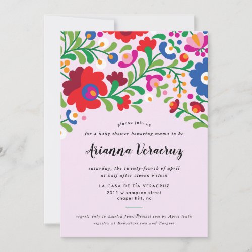Mexican Embroidery Baby Girl Shower Invitation