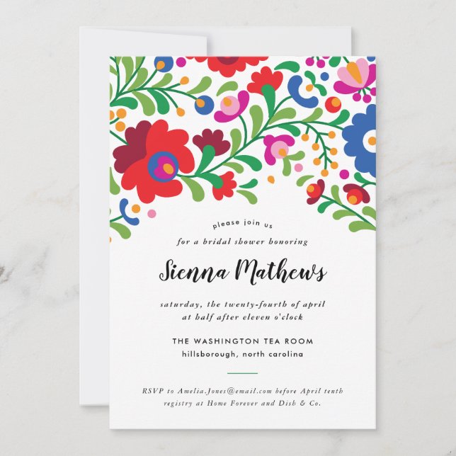 Mexican Embroidery Bridal Shower Invitation (Front)