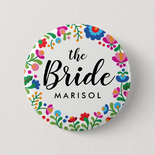 Mexican Embroidery Bride Name Button (Front)
