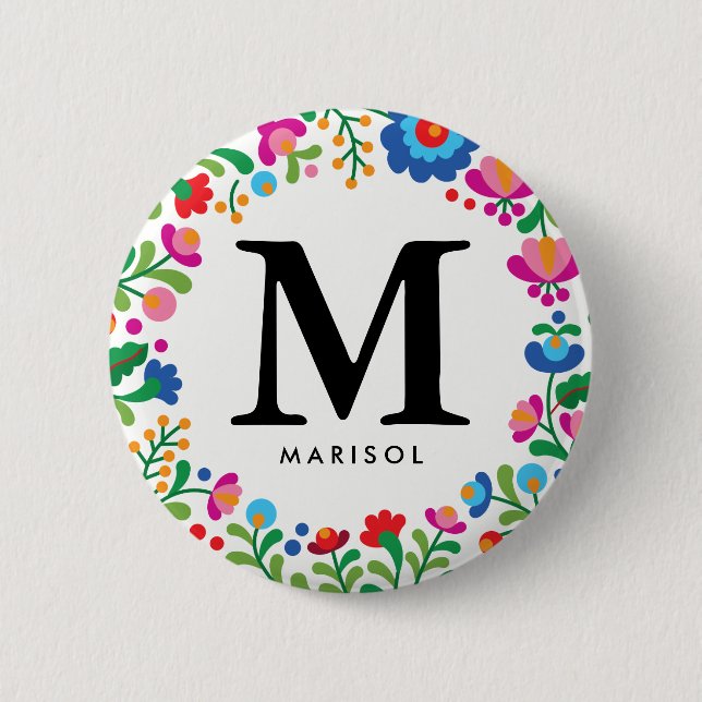 Mexican Embroidery Bridesmaid Monogram Button (Front)