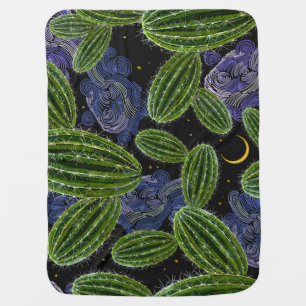 Mexican Embroidery: Cactus Night Seamless. Baby Blanket