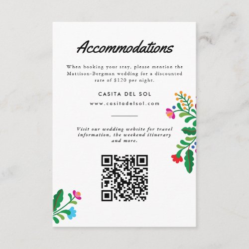 Mexican Embroidery Colorful Accommodations Enclosure Card