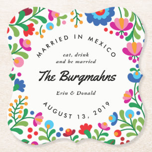 Mexican Embroidery Colorful Custom Bar Coaster