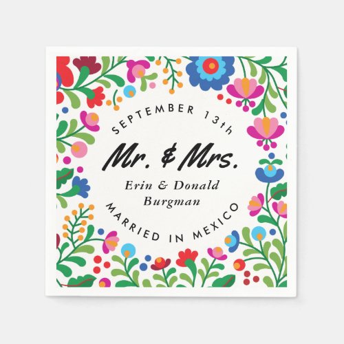Mexican Embroidery Colorful Destination Wedding Napkins