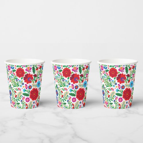 Mexican Embroidery Colorful Pattern Paper Cups