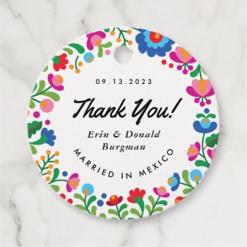 Mexican Embroidery Colorful Round Favor Tags by 2BirdStone at Zazzle