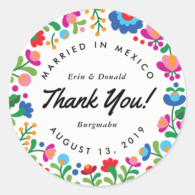 Mexican Embroidery Colorful Round Sticker (Front)