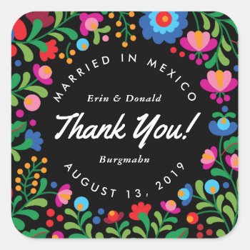 Mexican Embroidery Colorful Sticker On Black by 2BirdStone at Zazzle