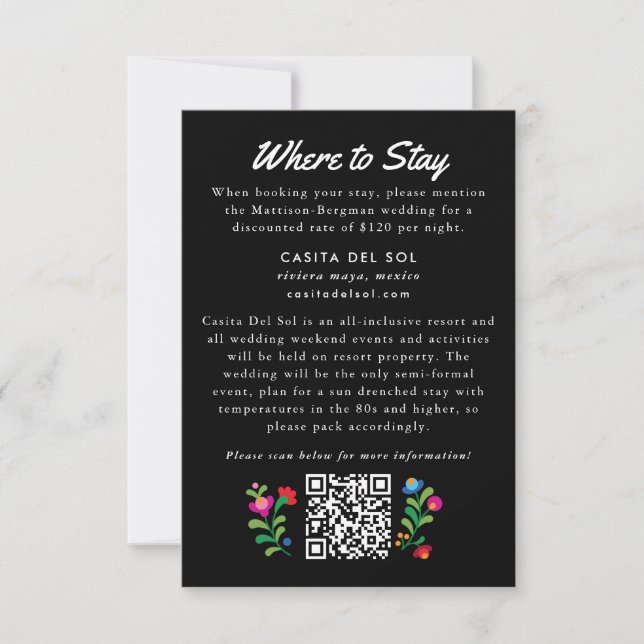 Mexican Embroidery Colorful Wedding Hotel RSVP Card (Front)