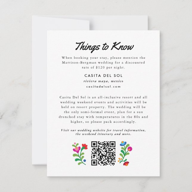 Mexican Embroidery Colorful Wedding Information Invitation (Front)