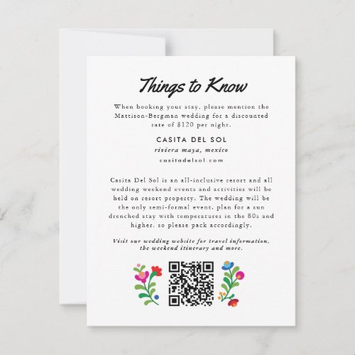 Mexican Embroidery Colorful Wedding Information Invitation