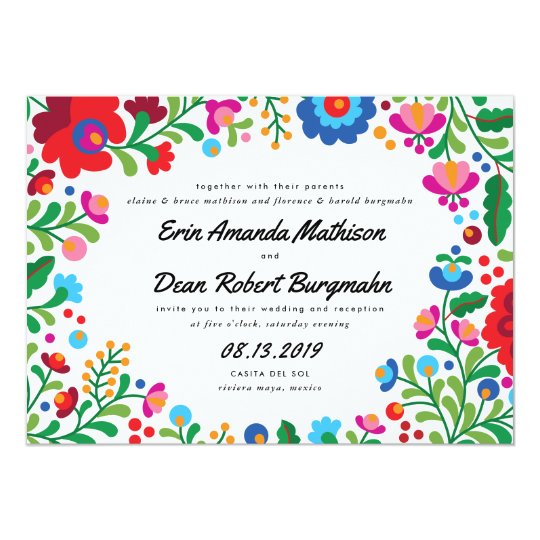 Mexican Embroidery Colorful Wedding Invitation Zazzle Mexican Embroidery Colorful Wedding Invitation
