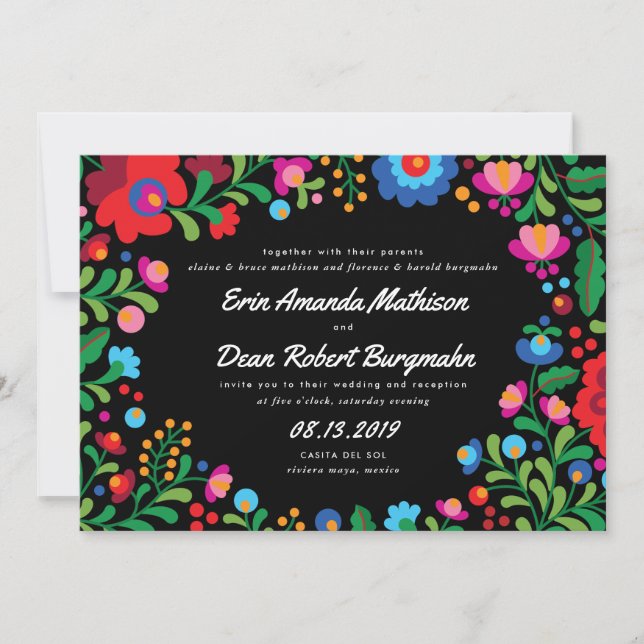 Mexican Embroidery Colorful Wedding Invitation (Front)