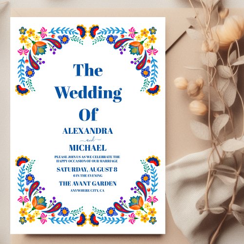 Mexican Embroidery Colorful Wedding Invitation