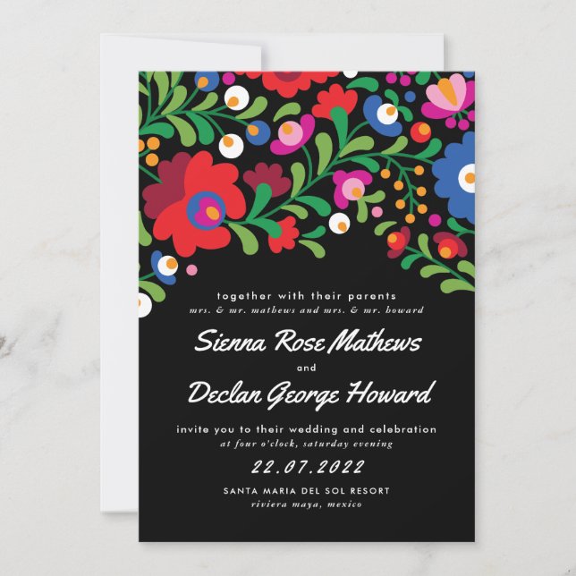 Mexican Embroidery Colorful Wedding Invitation (Front)