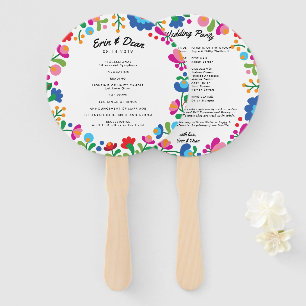 Mexican Embroidery Colorful Wedding Program Fan