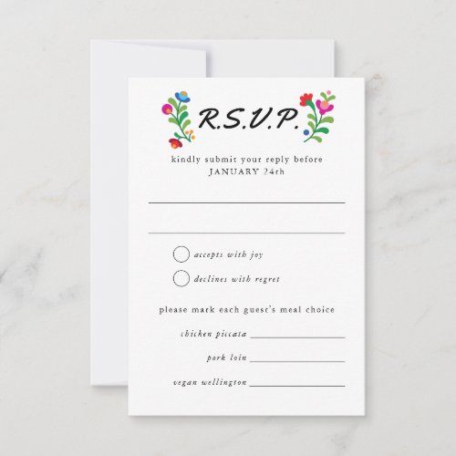 Mexican Embroidery Colorful Wedding RSVP Card