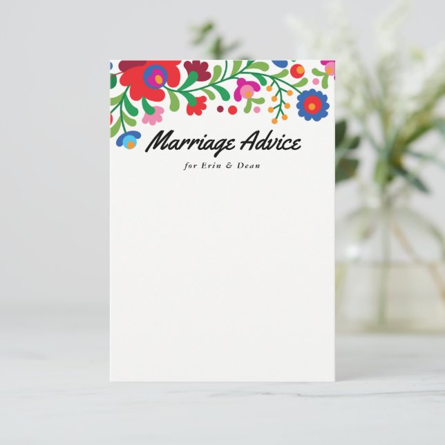 Mexican Embroidery Couple Marriage Advice Card (Standing Front)