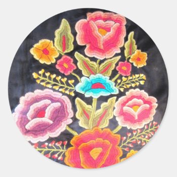 Mexican Embroidery Design Classic Round Sticker by beautyofmexico at Zazzle