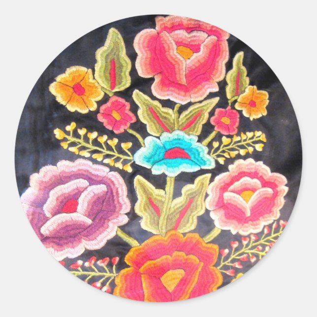 Mexican Embroidery design Classic Round Sticker (Front)