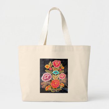 Mexican Embroidery Design Large Tote Bag by beautyofmexico at Zazzle