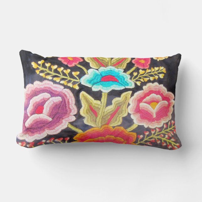 Mexican Embroidery design Lumbar Pillow (Front)