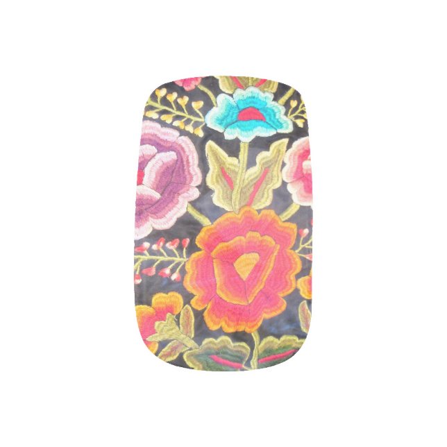 Mexican Embroidery design Minx Nail Wraps (Left Thumb)