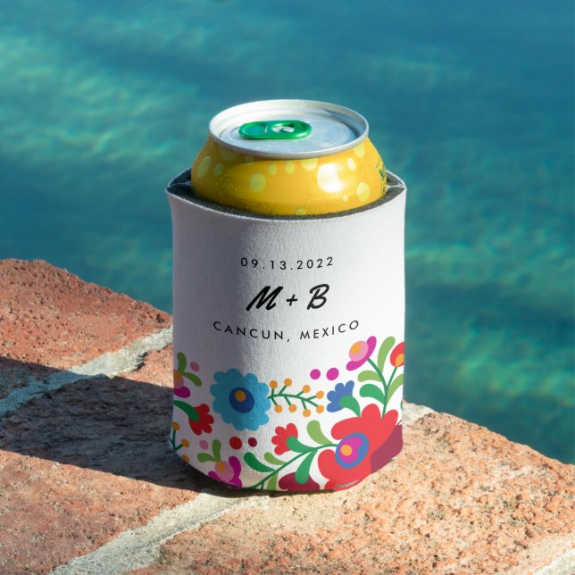 Mexican Embroidery Destination Wedding Bride Can Cooler (In Situ Pool)