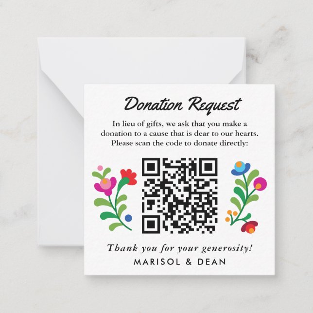 Mexican Embroidery Donation Request Gift Note Card (Front)