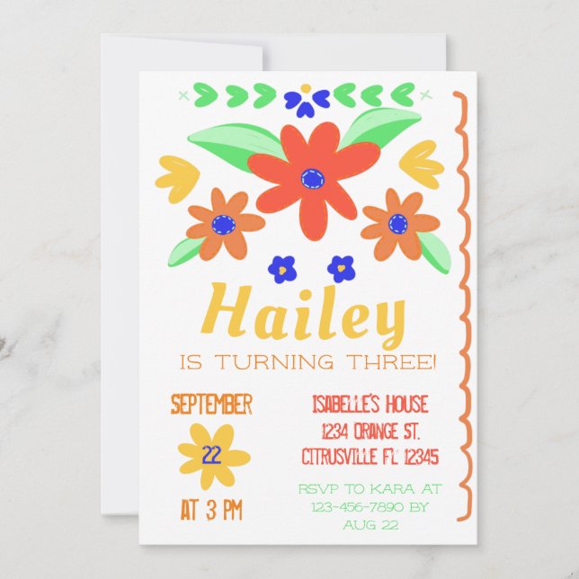 Mexican Embroidery Girls Magical Birthday  Invitation (Front)