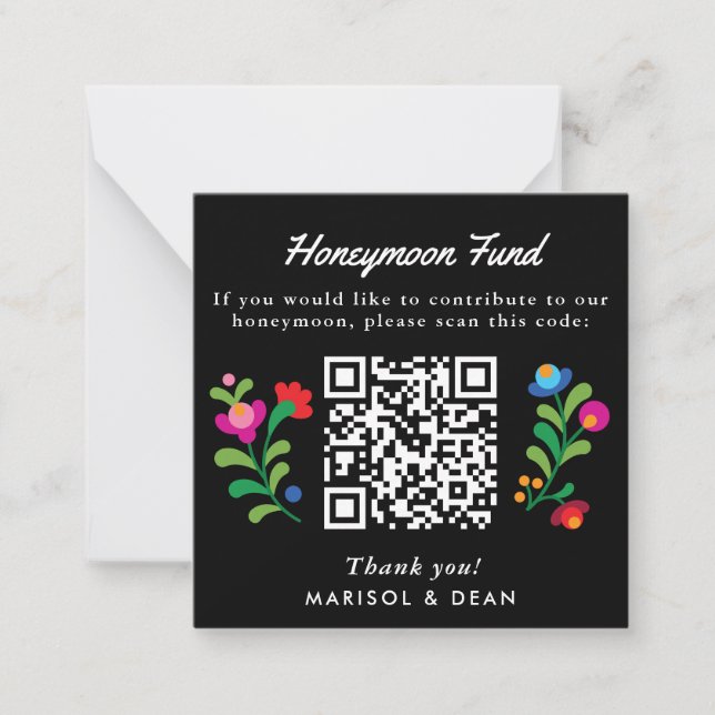 Mexican Embroidery Honeymoon Fund Note Card (Front)