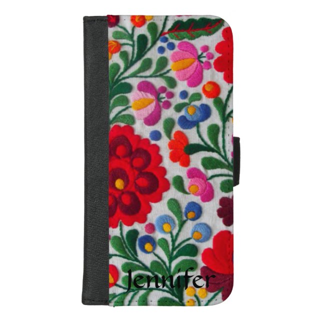 Mexican Embroidery Image Flowers iPhone Wallet Case (Front)