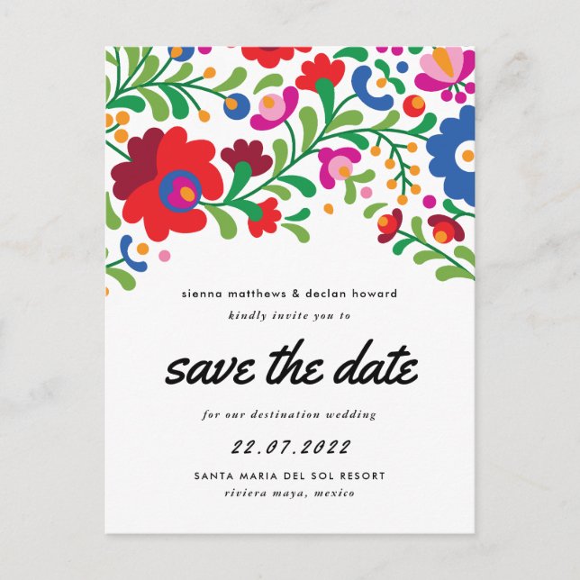 Mexican Embroidery Save the Date Postcard (Front)