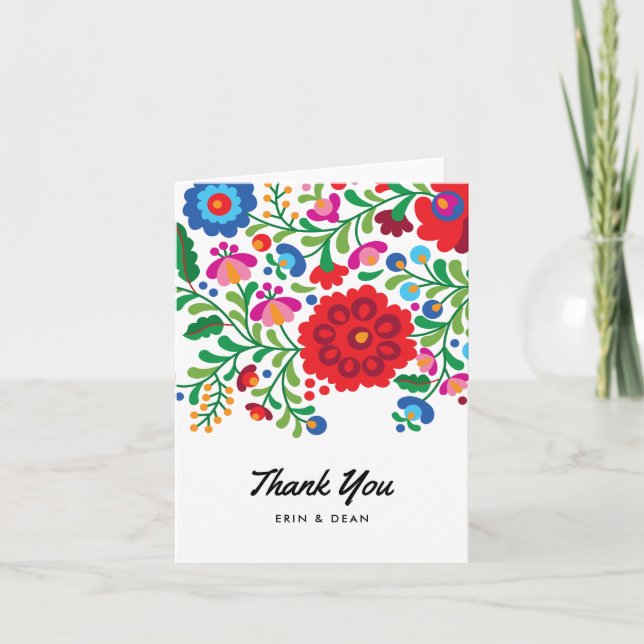 Mexican Embroidery Thank You Note Photo Card (Front)