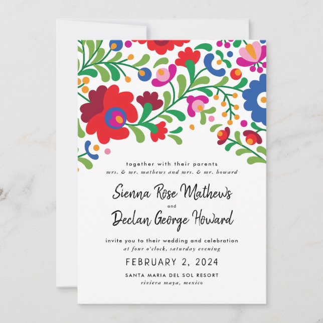 Mexican Embroidery Wedding Invitation (Front)