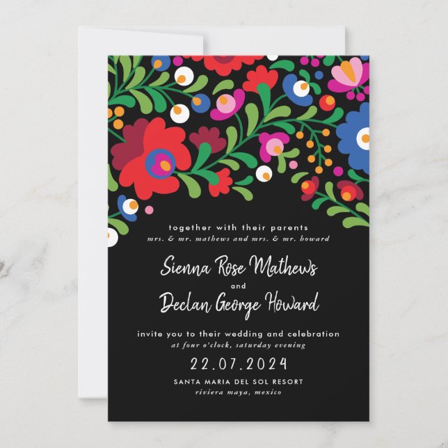 Mexican Embroidery Wedding Invitation (Front)