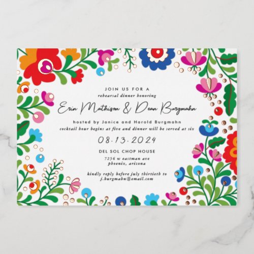 Mexican Embroidery Wedding Rehearsal Dinner Foil I Foil Invitation