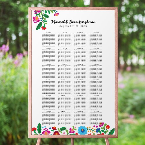 Mexican Embroidery Wedding Seating Chart