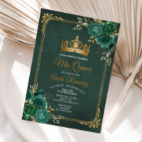 Mexican Emerald Green Floral & Gold Mis Quince